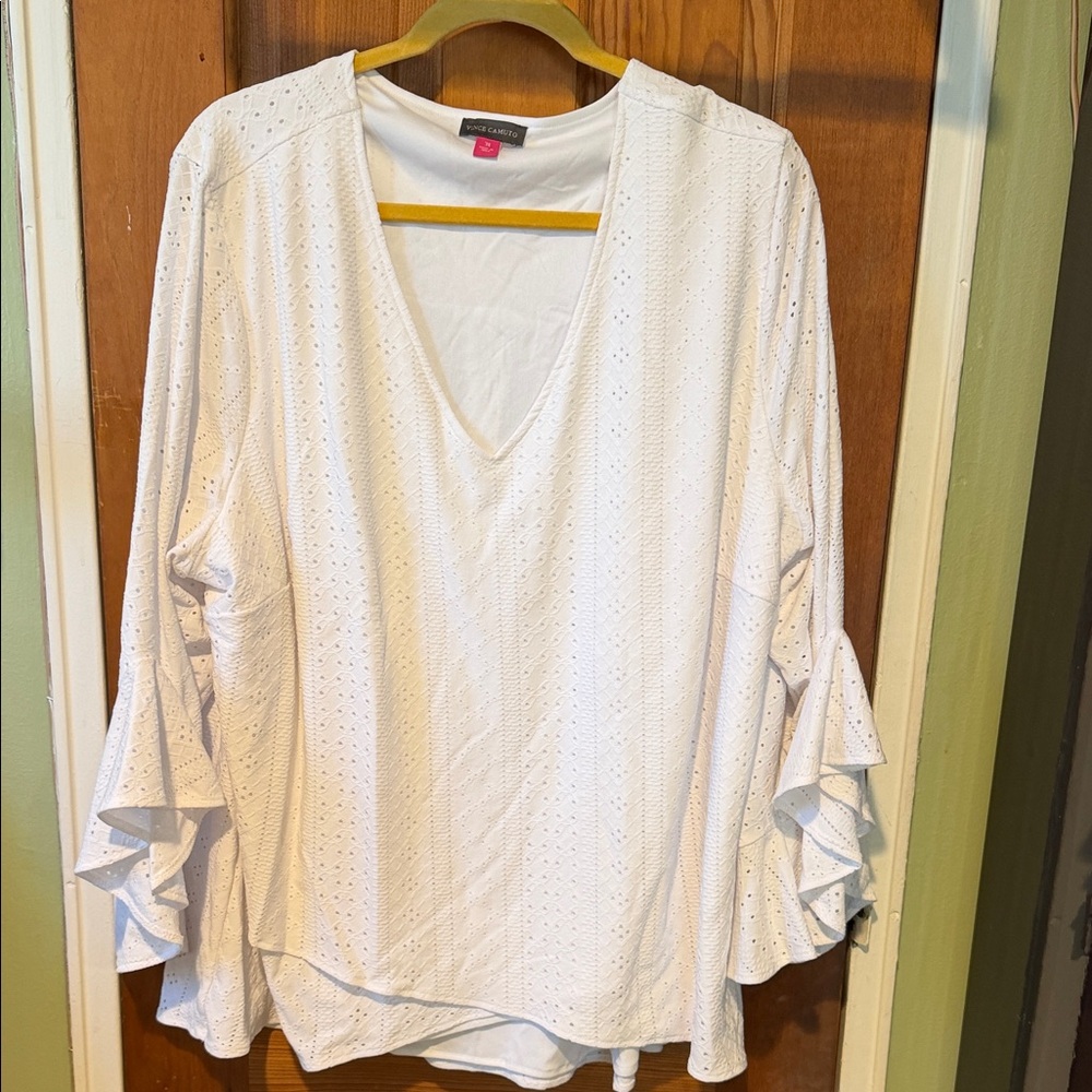 Vince Camuto White Eyelet V-Neck Blouse